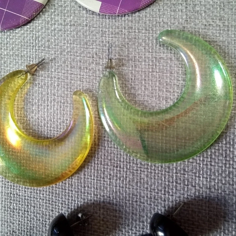 Fun Hoop Earrings Set of 9 Colorful Acrylic Boho Statement Jewelry